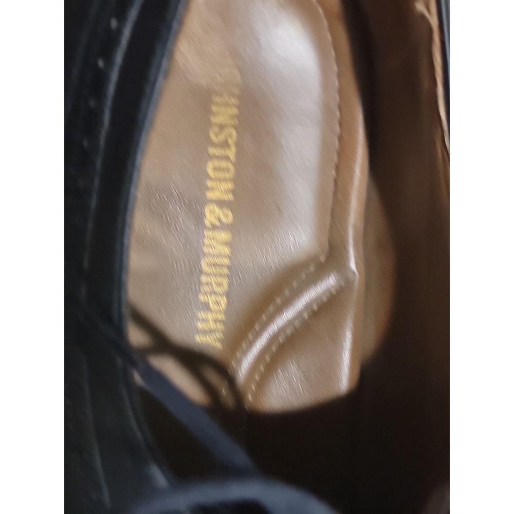 JOHNSTON & MURPHY Men's 8.5M Wingtip Brogue Black Leather Shoes MADE in India - Picture 8 of 9